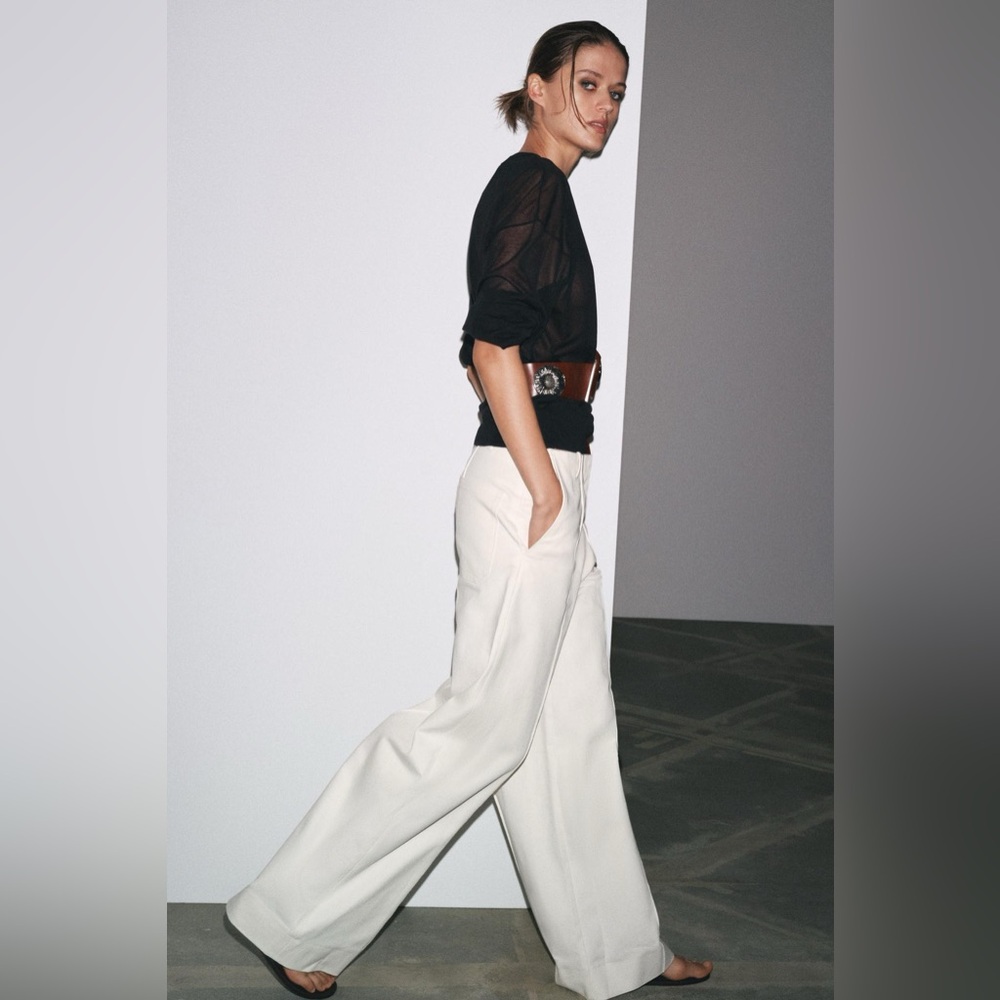 Zara Cream‎ Wide-Leg Trousers - Picture 6 of 14